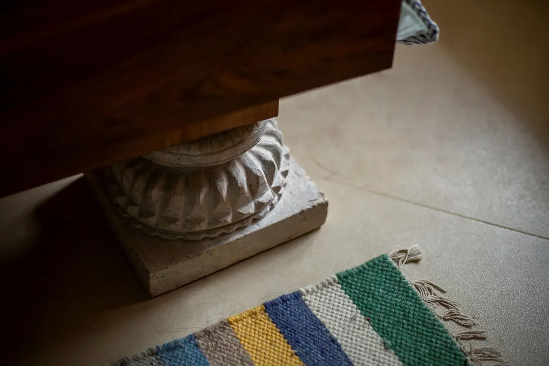 Carved stone pillars used as bed legs